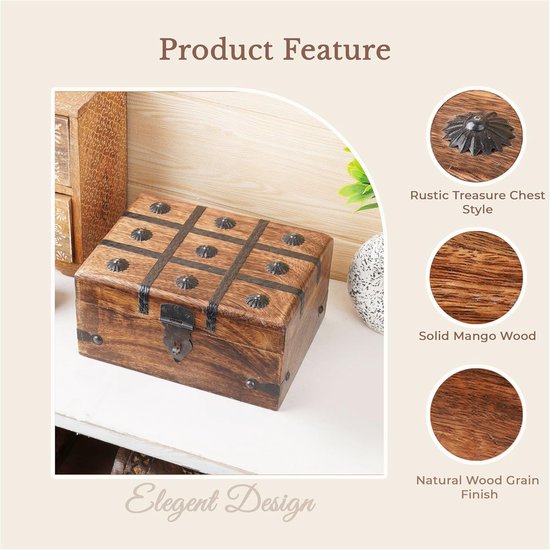 Handgemaakte Houten Schatkist - Decoratieve Sieraden- en Herinneringsdoos met Schelpenstroken, 8x6 Inch — afbeelding 3