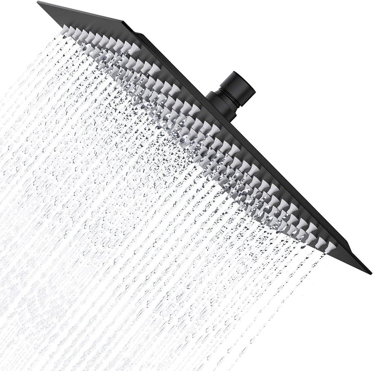 Zwarte Regendouchekop van 20 cm, Vierkant RVS, Anti-Kalk, 360 Graden Draaiend, Universele