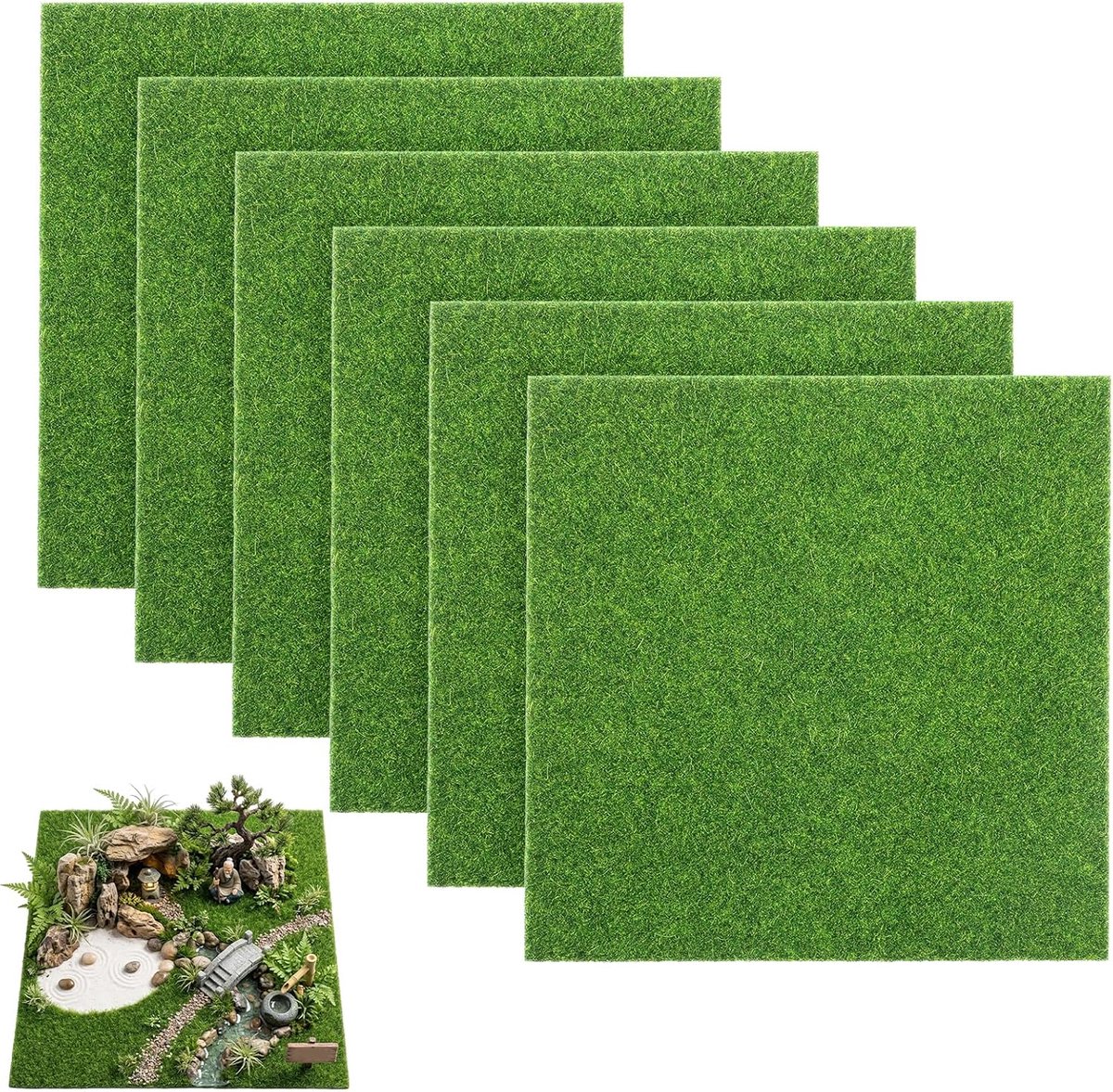Kunstgras, doe-het-zelf, kunstgras decoratie, miniatuur gazon, 15 x 15 cm, kunstgras om te knutselen, miniatuurweide, modelbouw, gazon, doe-het-zelf, miniatuurtuin, decoratie voor