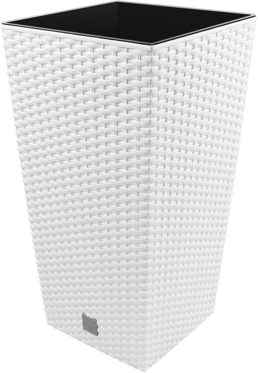 Grote Witte Vierkante Bloempot met Zelfwatergeefsysteem - Rotan Stijl