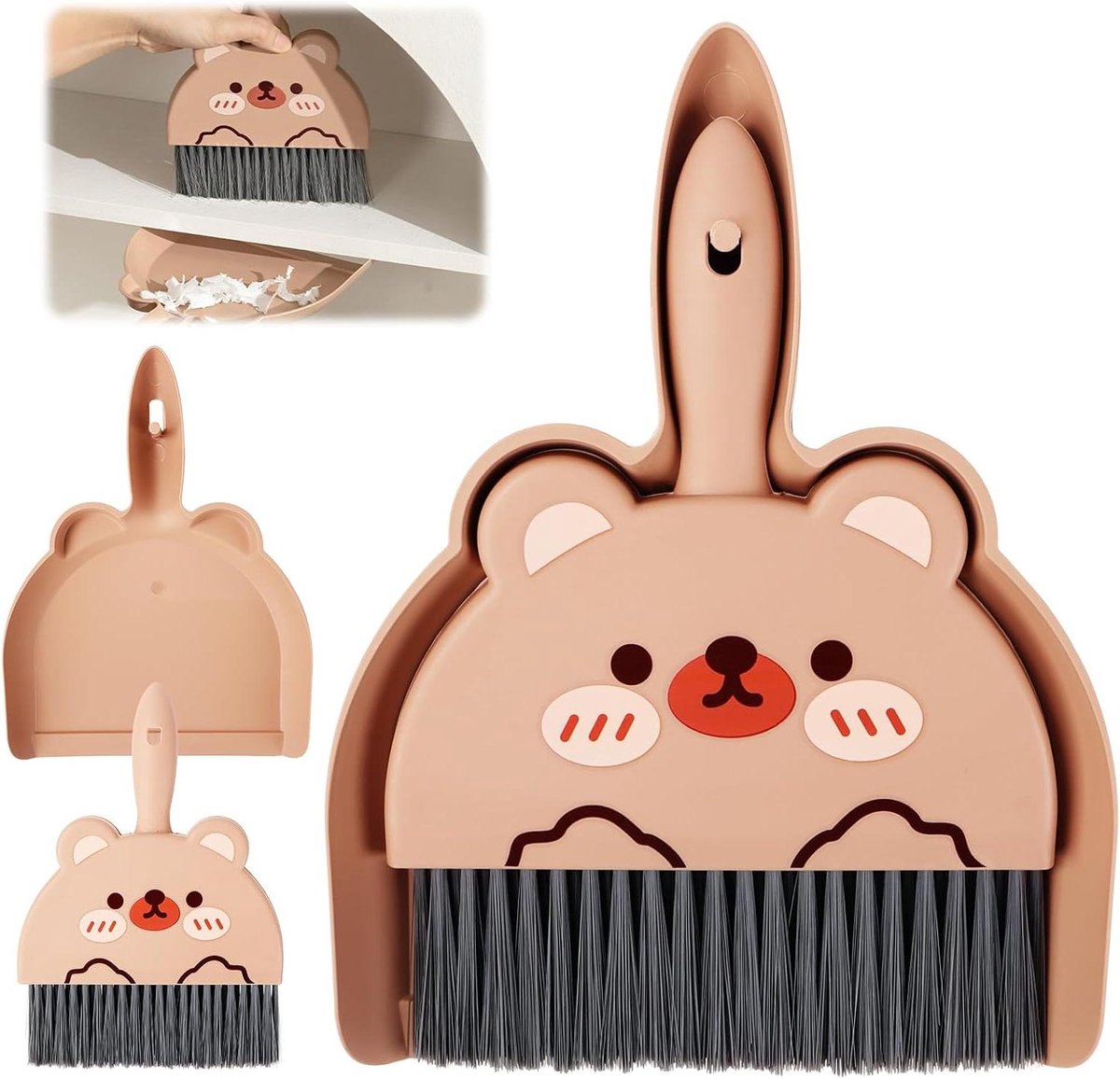 Handveger met Blik - Mini bezemset - Bureau reinigen - Schattig eend design - 23.3 x 17 cm - Geel