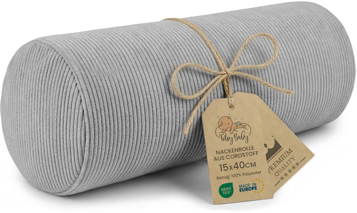 Nekrol met hoes Yoga Bolster Kniekussen Positioneringsrol 40x16 cm - Nekkkussen Kussenrol Yogabolster Kniekussen Sierkussen en klein kussen lange rol Oeko-Tex lichtgrijs Corduroy