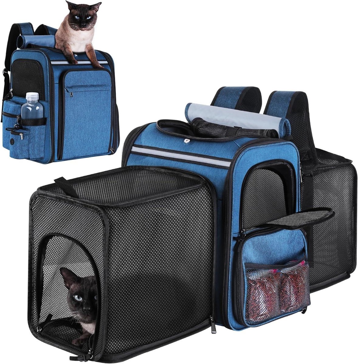 Huisdieren Rugzak - Draagtas Puppy - Veilig Vervoer - Uitbreidbaar Ontwerp - Tot 20 lbs - Blauw