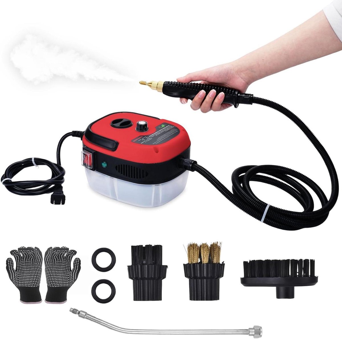 Handstoomreiniger - Stoomapparaat - Krachtig Reinigen - 2500W Hoge Druk - 1 Liter Tank - Rood