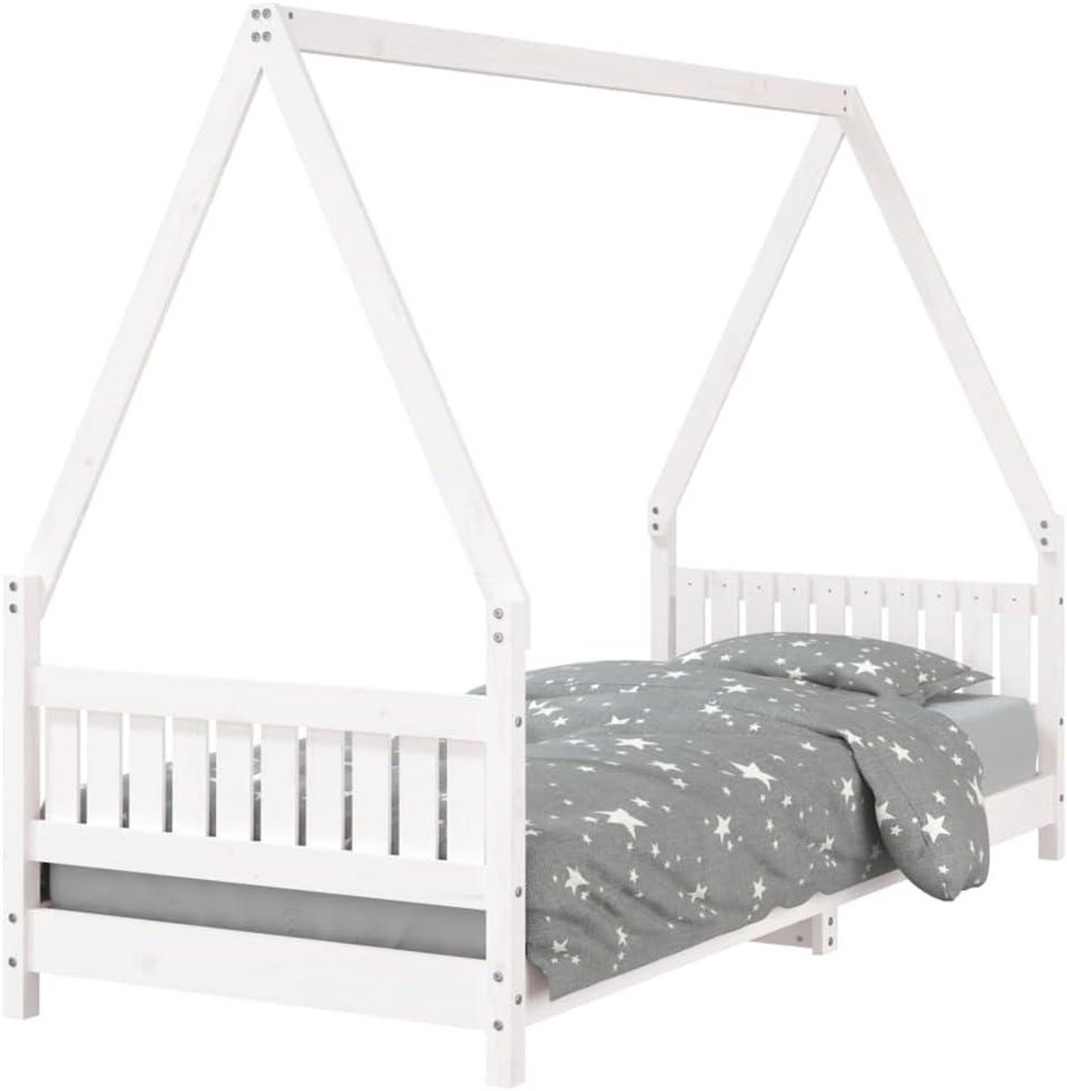 Kinderbed Huisje - Peuterbed Juniorbed - Spelen Slapen - Massief Vurenhout - 80x200 cm - Wit