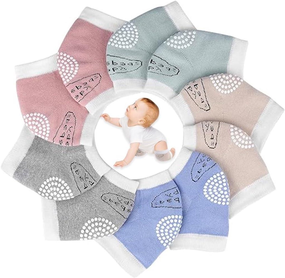 Baby Kniebeschermers - Kruipbeschermers Baby - Bescherming bij Kruipen - Antislip Siliconen Deeltjes - Maat S - Meerkleurig