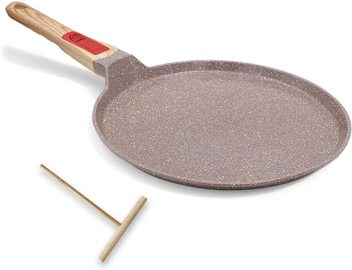 Keramische Crêpe Pan - Pannenkoekenpan Dosa Pan - Pannenkoeken Bakken - Afneembaar Handvat - 25 cm - Bruin