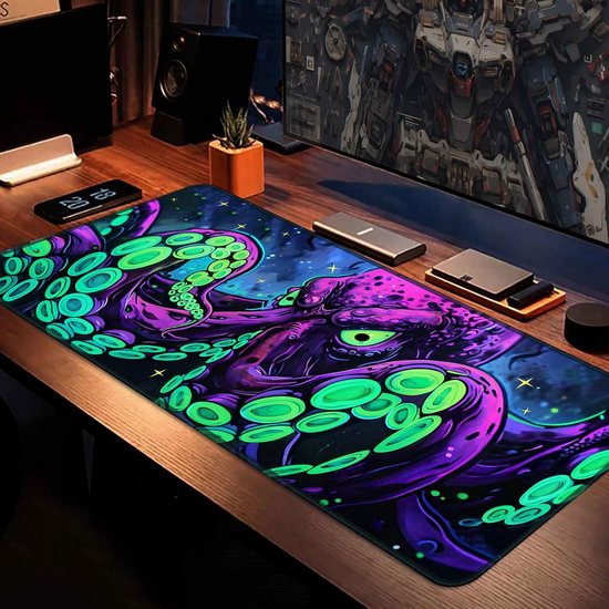 Gaming Muismat Octopus - Desk Pad Neon - Gaming Setup - UV Reactief Ontwerp - 80 x 30 cm - Zwart — afbeelding 5