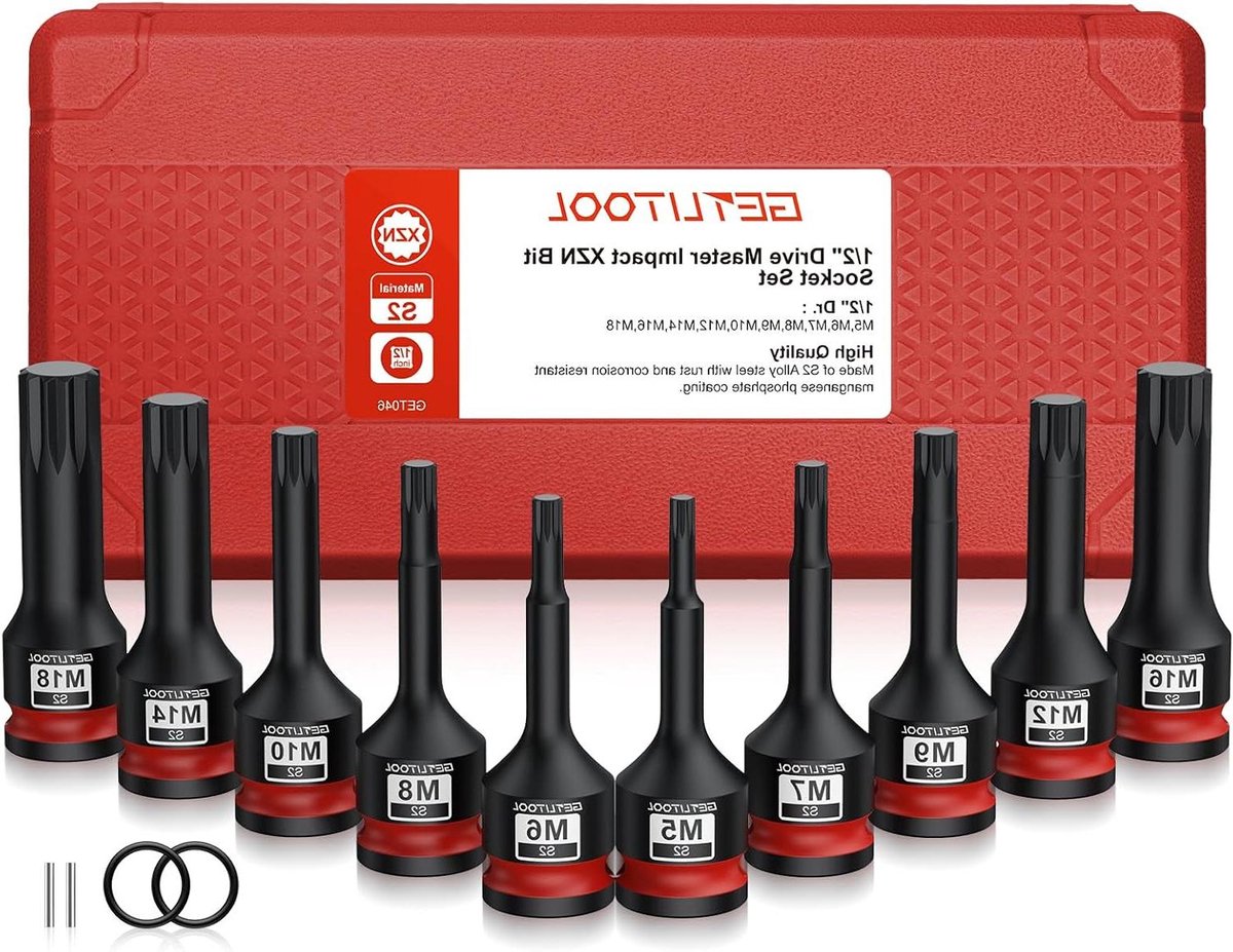 10-delige Impact XZN Bit Socket Set 1/2" Aandrijving - S2 Staal - M5 t/m M18 - Inclusief Opbergkoffer
