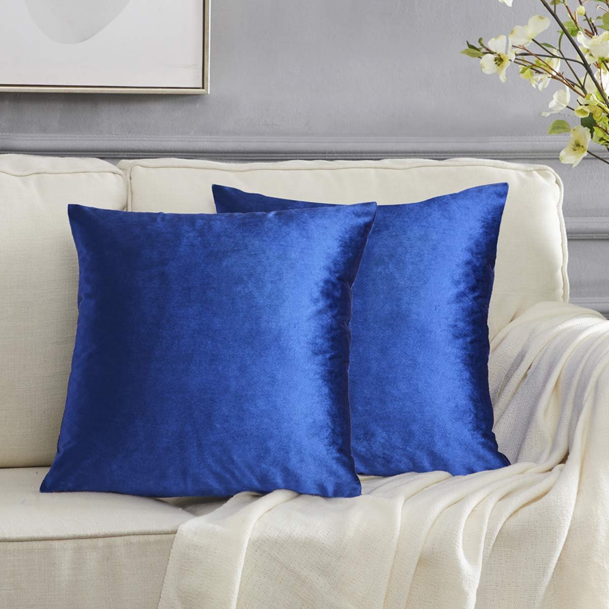 GIGIZAZA Set van 2 blauwe fluwelen kussenhoezen, decoratieve kussenhoezen, bankkussens, sierkussen, decoratie, sierkussen voor woonkamer, slaapkamer, bank, auto, 50 x 50 cm