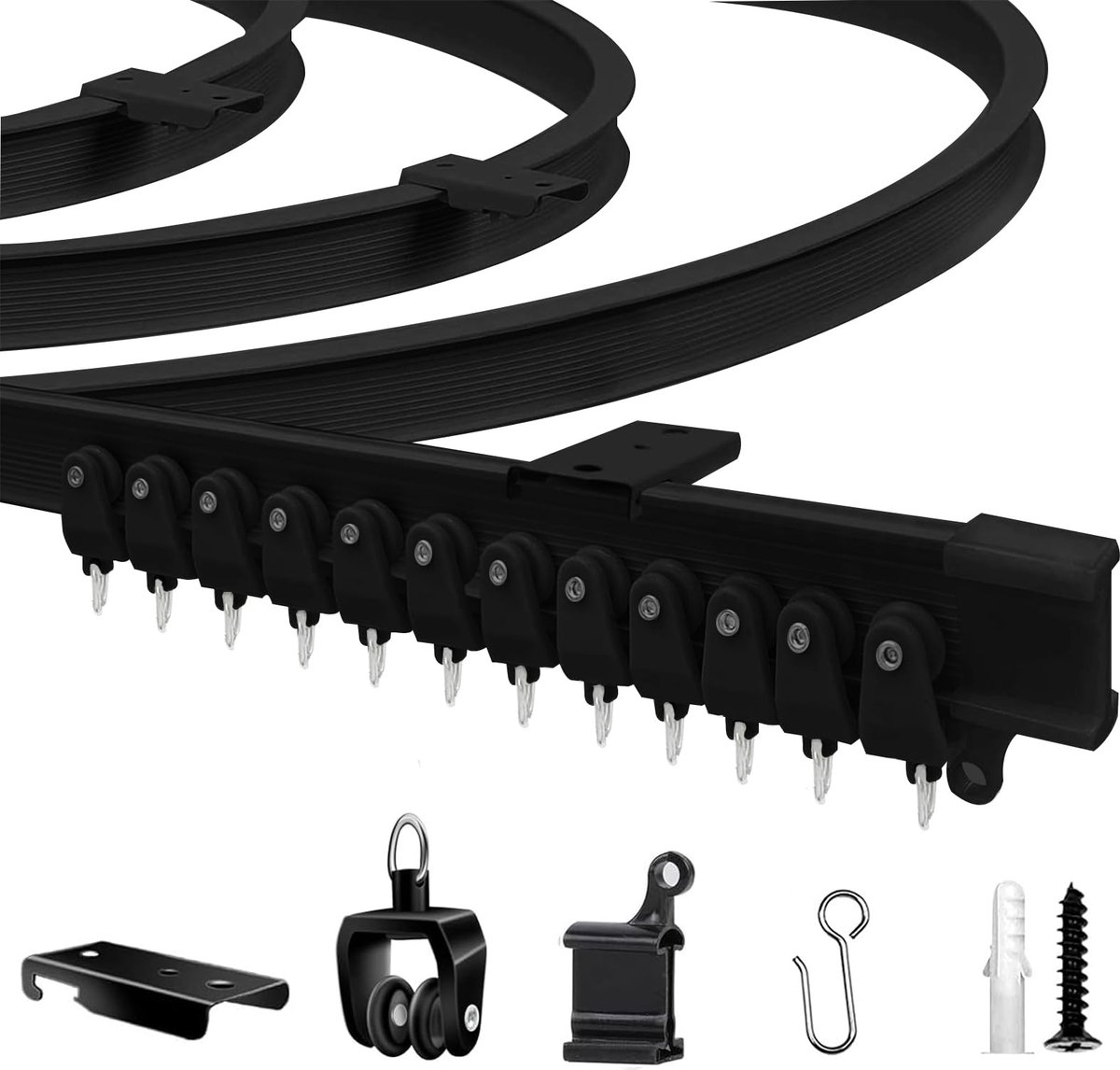 Flexibele, buigbare plafondgordijnrail, 16.4ft (5m) PVC, metaal, kunststof en roestvrij staal, zwart, voor plafondmontage