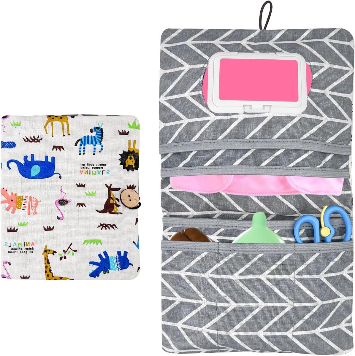 Draagbare Luierorganizer - Opvouwbare Luiertas - Baby Verzorgen - 2-in-1 Functie - 21 x 18 cm - Dierenprint