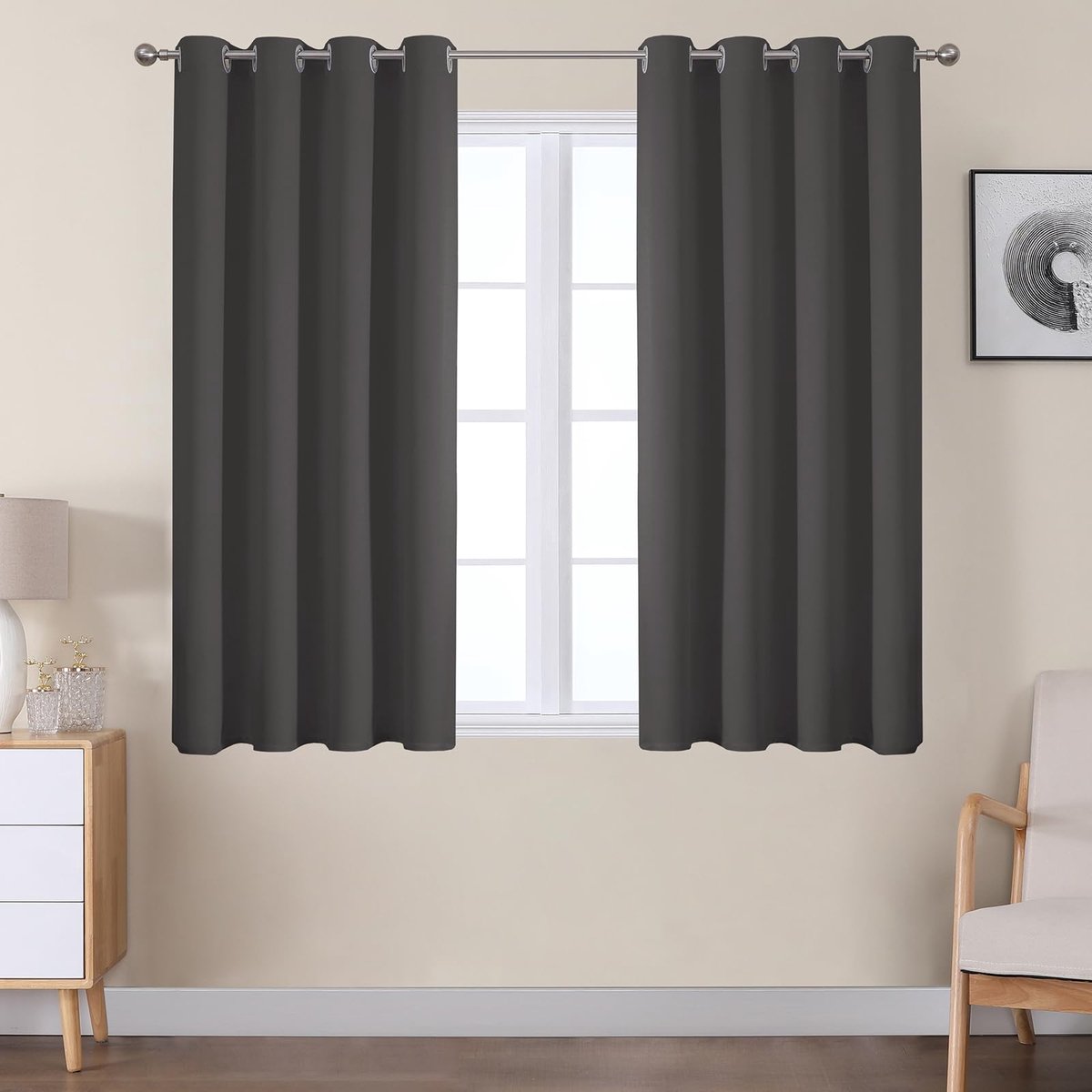 Gordijnen voor woonkamer, kleine brede verduisteringsgordijnen, thermisch geïsoleerd oogje, 137 cm lang, raamgordijn, ondoorzichtige behandeling, keuken, verduisteringsgordijnen, 137 x 97 cm (h