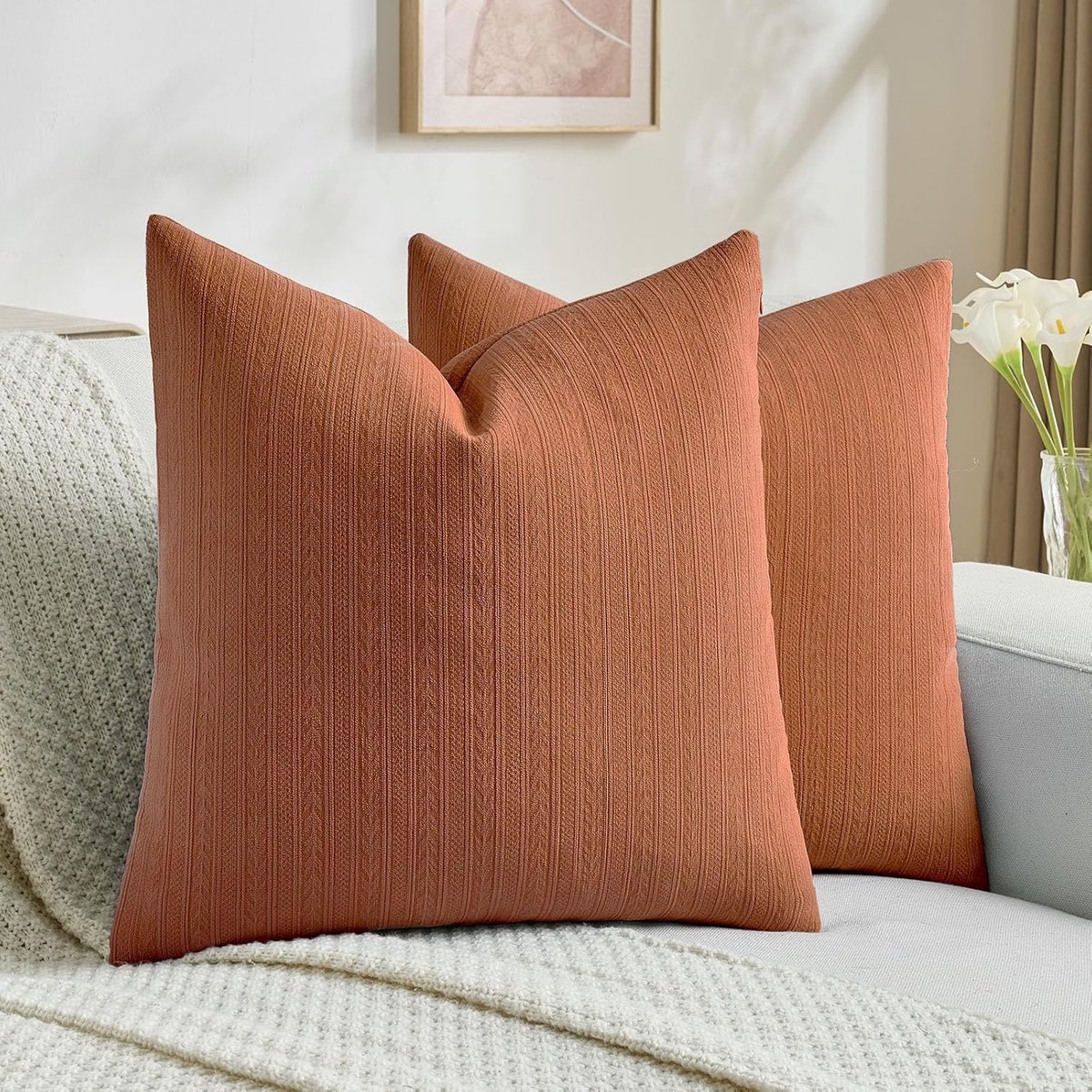 Kussenslopen 45x45, Set van 2, Decoratieve Moderne Kussenhoezen, Elegant Vierkant Bankkussensoop Met Arenmotief, Zachte Chenille Wasbaar voor Slaapkamer Woonkamer Balkon, Roströd