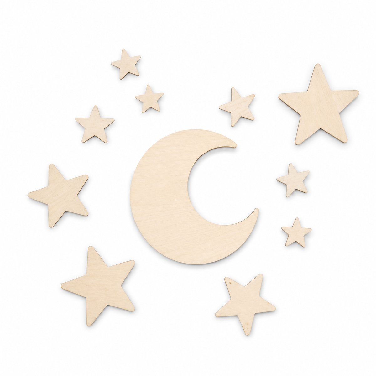 Vavida - Houten Wanddecoratie - Maan en Sterren - Moon and stars - Kinderkamer - Babykamer