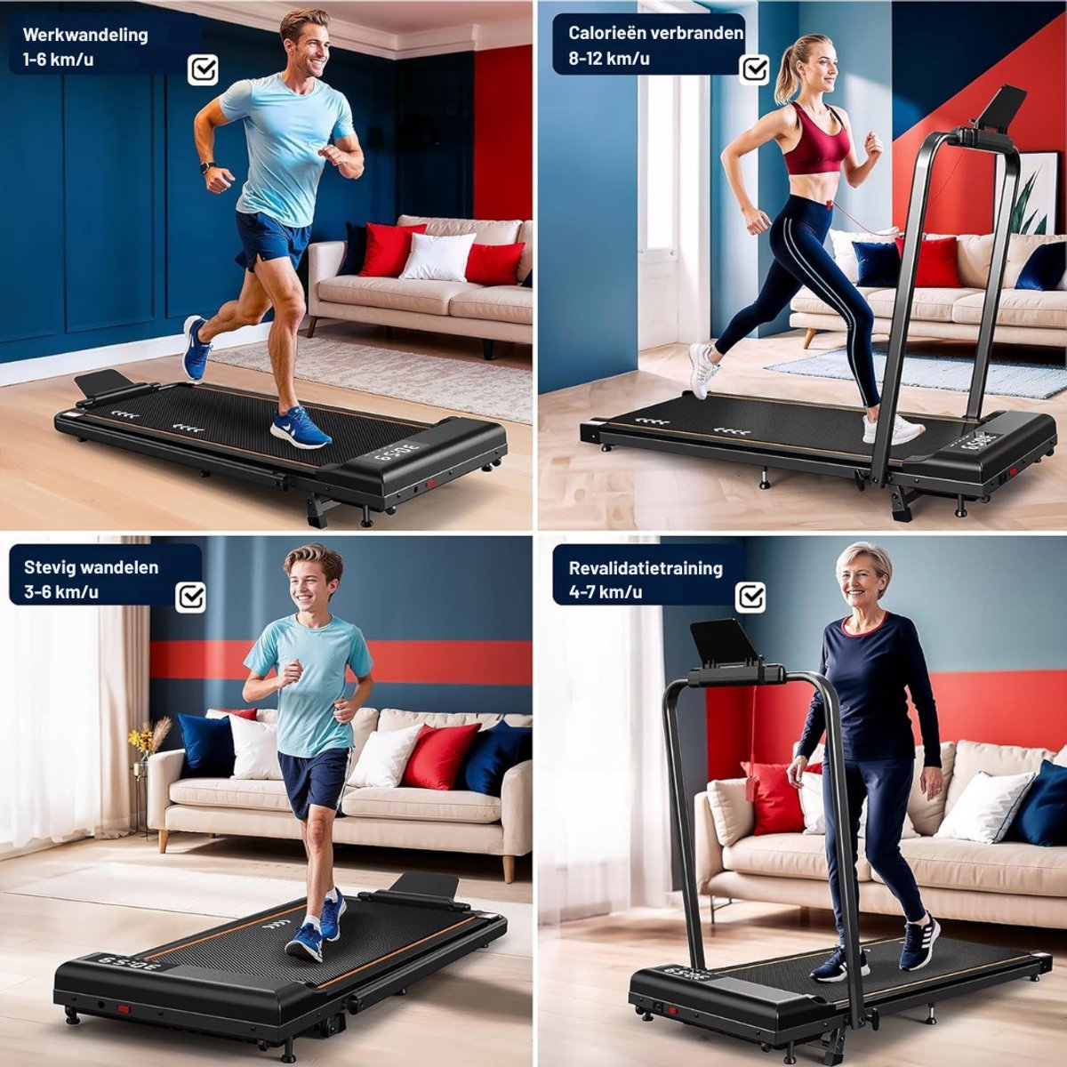 KAD® Loopbanden Voor Thuis - Compacte Hardloopband - Fitnessapparatuur voor Thuisgebruik - Zwart - 112cm x 57cm x 94cm thumbnail 3