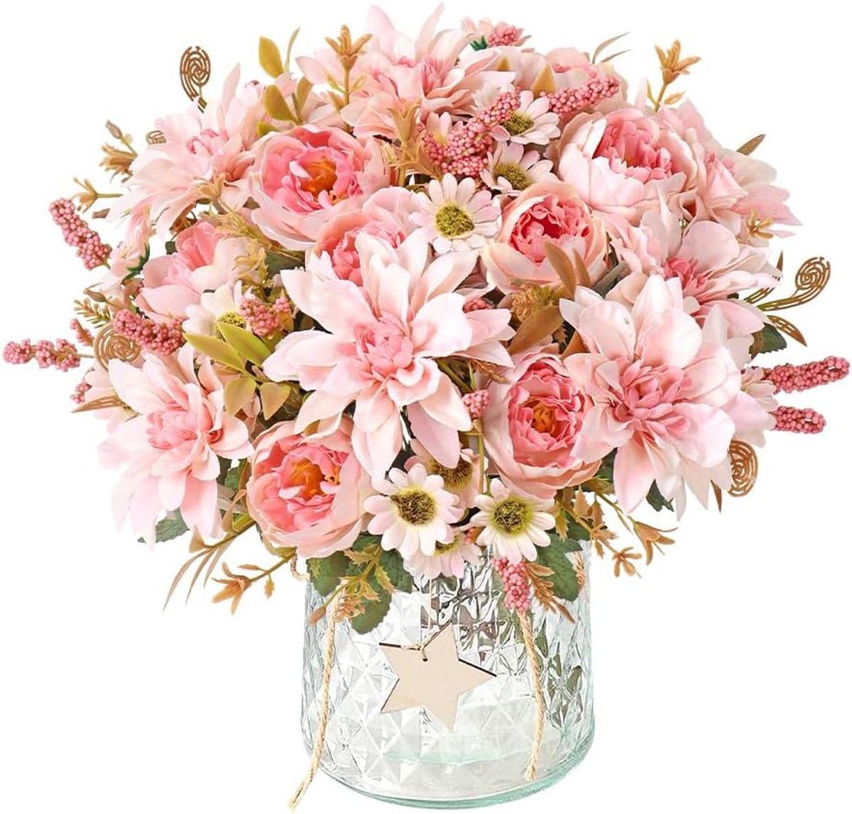 Kunstbloemen, roze pioenrozen, zijde, boeketten, kunstbloemen, vaas, decoratie voor bruiloft, feest, tafelopzetstukken, bloemenarrangement, binnen en buiten, decoratieve