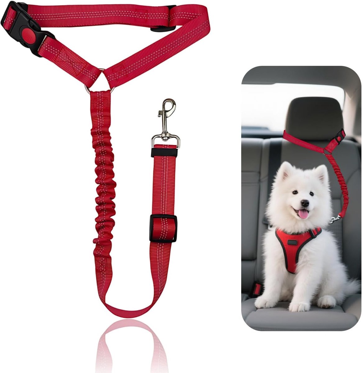 Veiligheidsharnas voor honden, veiligheidsgordel voor honden, auto, voor kleine honden, middelgrote honden, puppyaccessoires, rood