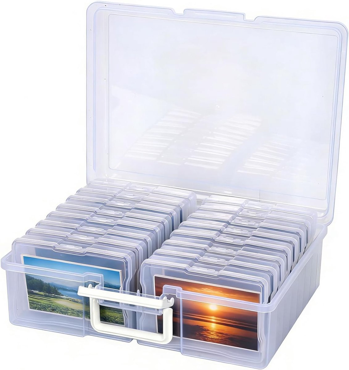 38 x 30 x 13 cm, foto-organizer, doos met 16 binnenfotohouders, doorzichtige fotobox, opbergdoos van kunststof, voor kaarten, handwerk