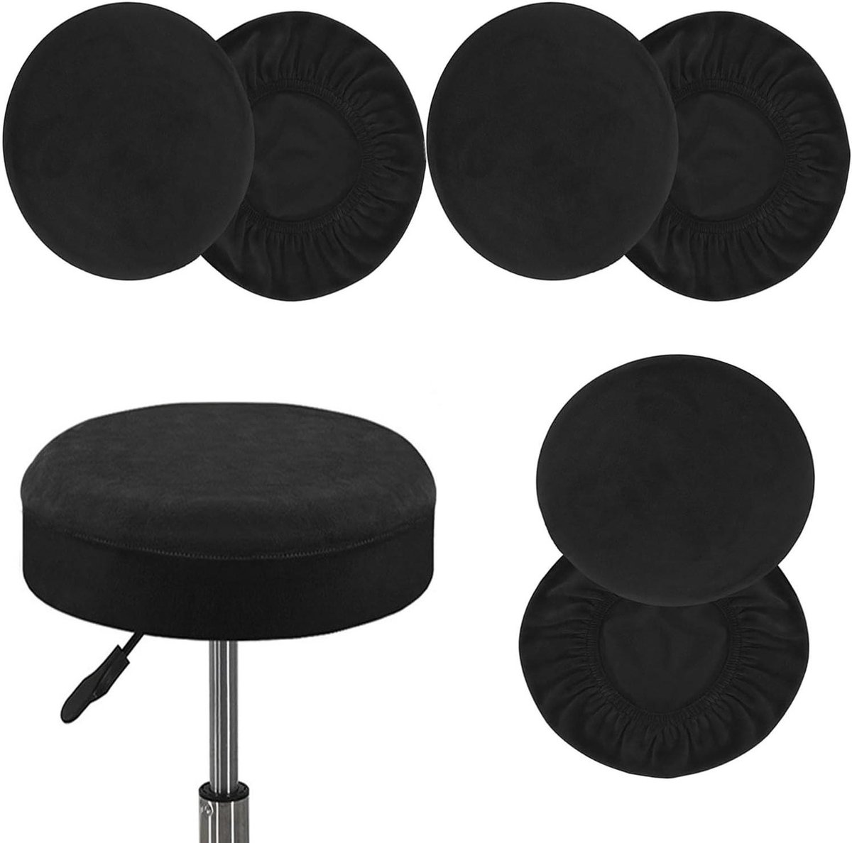 Ronde Stoelhoes - Zitting Beschermer - Stoelen Vernieuwen - Elastisch en Wasbaar - 30-36 cm - Zwart