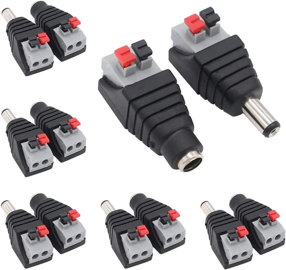DC Power Connectoren - Adapter Set - Verlichting Aansluiten - Drukknop Ontwerp - 5.5mm x 2.1mm - Zwart