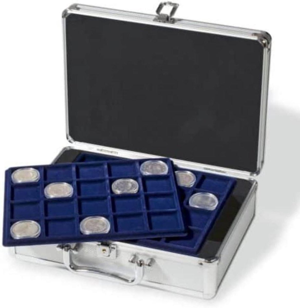 Muntenkoffer - Verzamelkoffer Munten - Munten Opbergen - Afsluitbaar Met Sleutels - 292 x 97 x 213 mm - Zilver