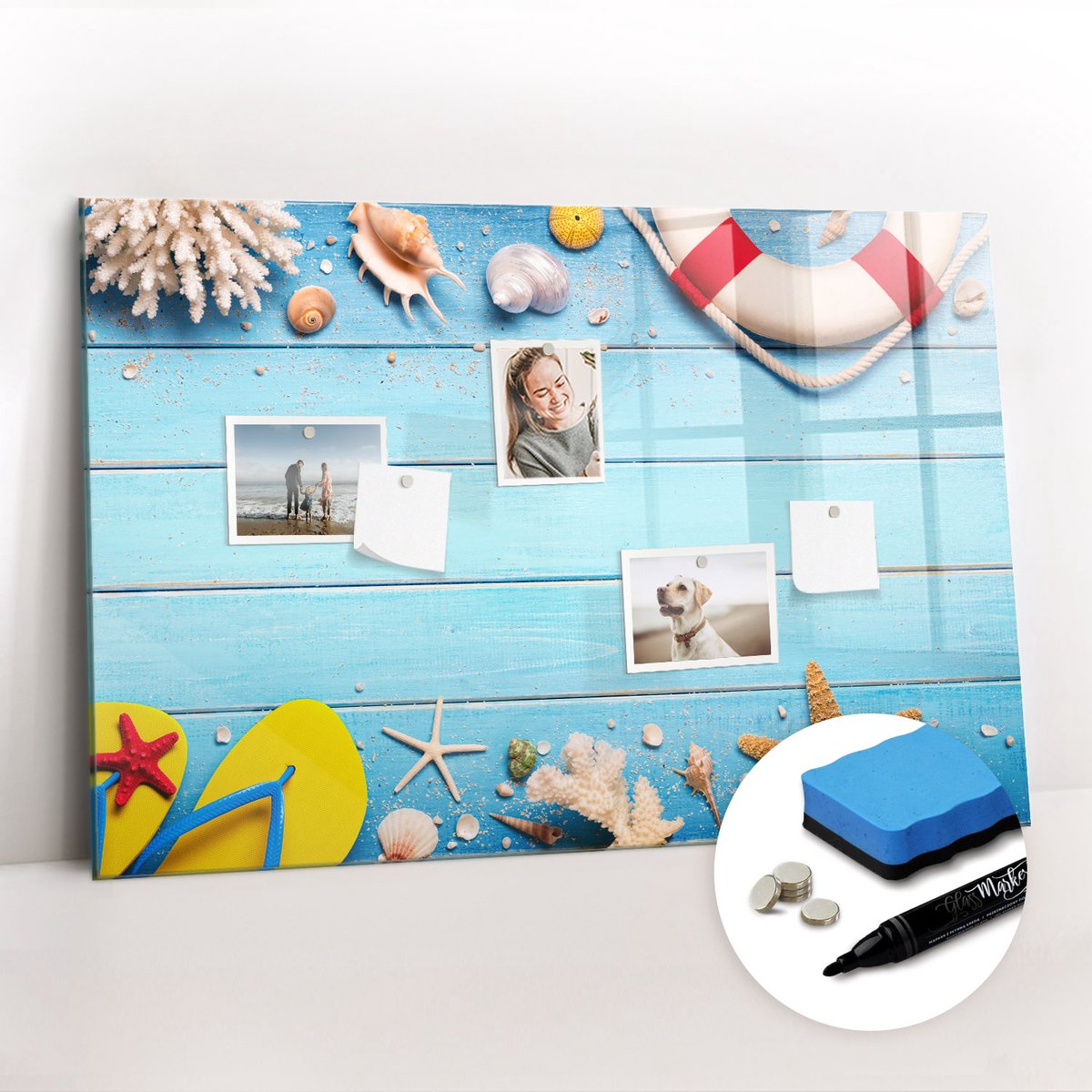 Tulup Whitebord - Strandgadgets - 90 x 60 cm - Veelkleurig Memo Bord - Gratis 5 Sterke Magneten + Whiteboard Marker & Wisser - Wanddecoratie Kantoor - Memobord Keuken - Ideeënbord Thuiswerkplek
