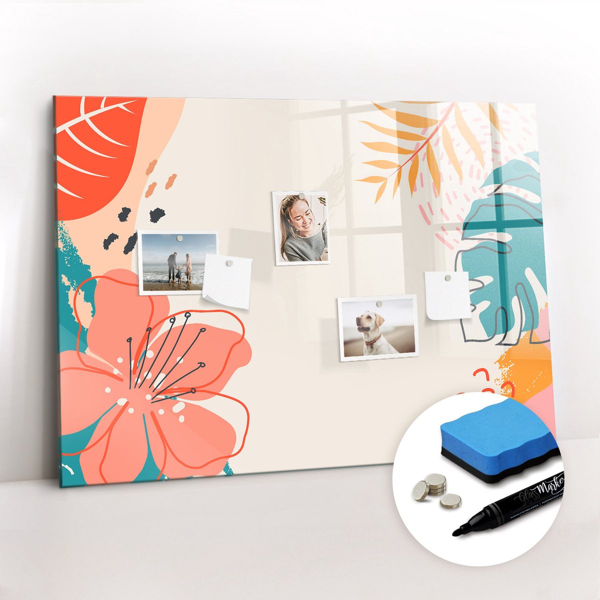 Tulup Whitebord - Hawaiiaanse planten - 100 x 70 cm - Veelkleurig Magnetisch Bord - Gratis 5 Sterke Magneten + Whiteboard Marker & Wisser - Organizer Muur - Magneetbord Muur - Notitiebord Werkplek