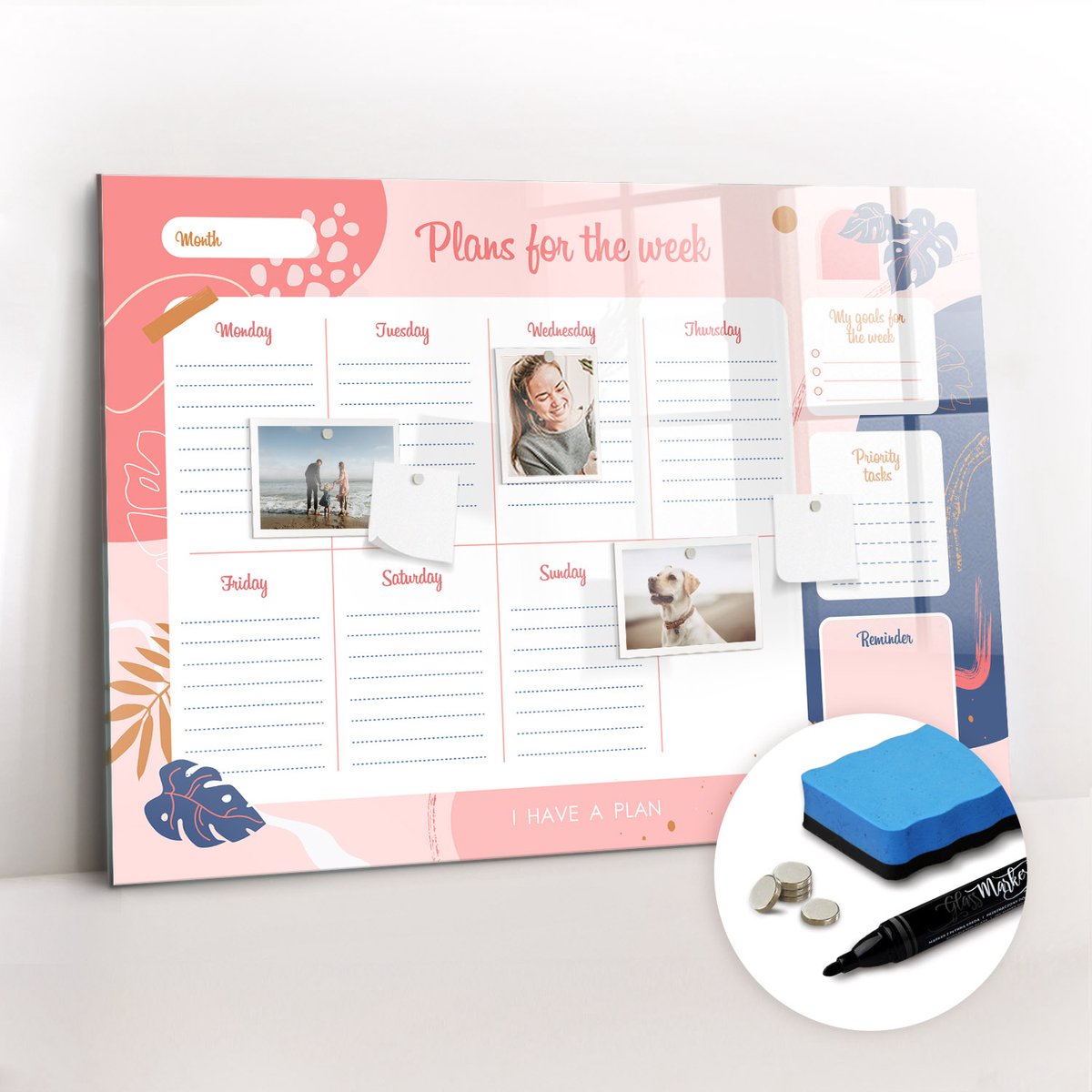 Tulup Whitebord - Weekplanner voor op kantoor - 100 x 70 cm - Veelkleurig Foto Magneetbord - Gratis 5 Sterke Magneten + Whiteboard Marker & Wisser - Industrieel Wandbord - Memobord Magnetisch - Ideeënbord Thuiswerkplek