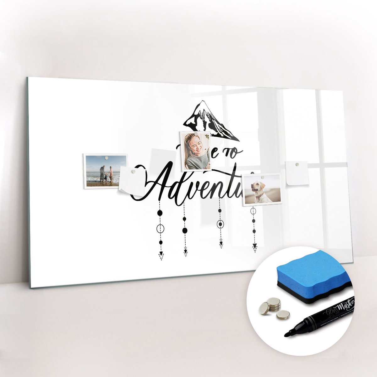 Tulup Whitebord - Avontuurlijk toerisme - 120 x 60 cm - Wit Magnetische borden voor reismagneten - Gratis 5 Sterke Magneten + Whiteboard Marker & Wisser - Organizer Muur - Magneetbord Design - Planning Muur
