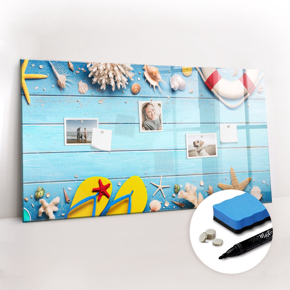 Tulup Whitebord - Strandgadgets - 120 x 60 cm - Veelkleurig Magnet Board - Gratis 5 Sterke Magneten + Whiteboard Marker & Wisser - Design Memobord - Foto Magneetbord - Ideeënbord Thuiswerkplek