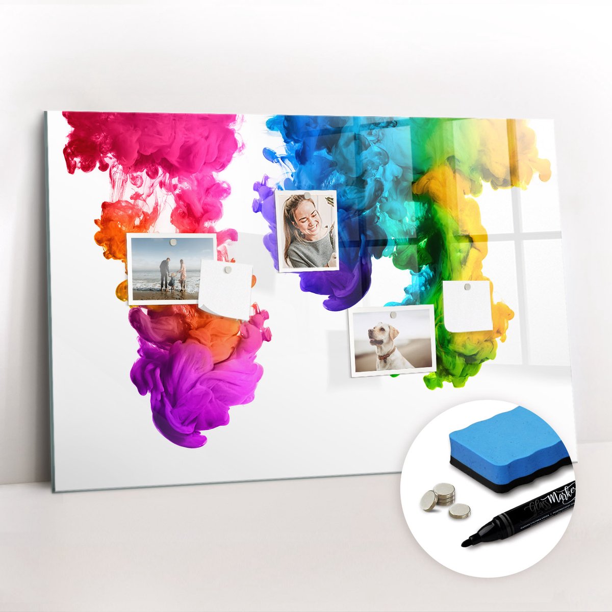Tulup Whitebord - Een regenboog aan kleuren - 90 x 60 cm - Veelkleurig Magnetisch Wandbord - Gratis 5 Sterke Magneten + Whiteboard Marker & Wisser - Scandinavisch Design Bord - Magneetbord Rechthoekig - Notitiebord Werkplek
