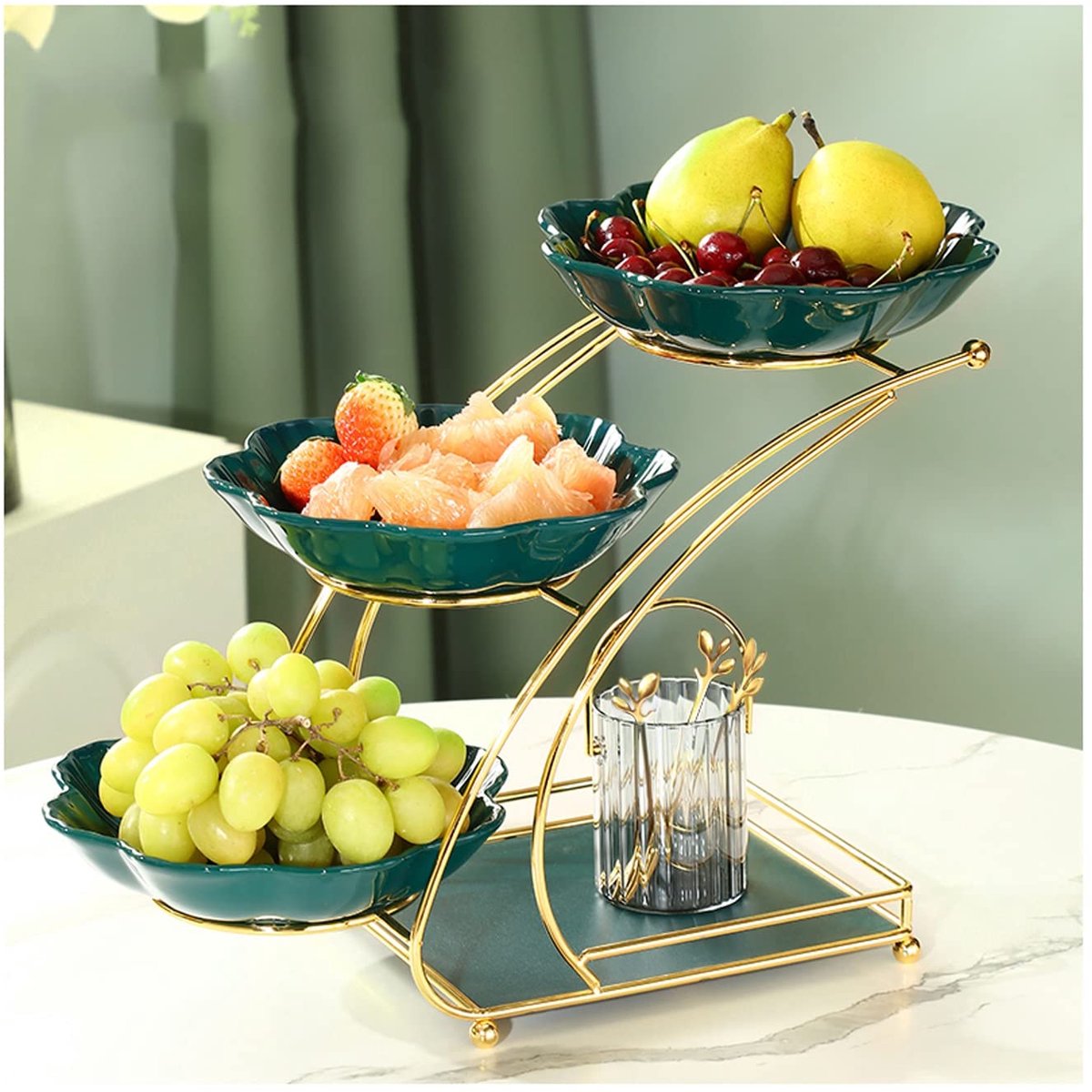 Fruitschaal, Gedroogd Fruit Dienblad Snoep Display Platen, Fruit Fruitschaal Glas Licht Luxe Fruitschaal Meerlaags Creatieve Moderne Woonkamer Koffietafel Snack Plaat Thuis Fruit