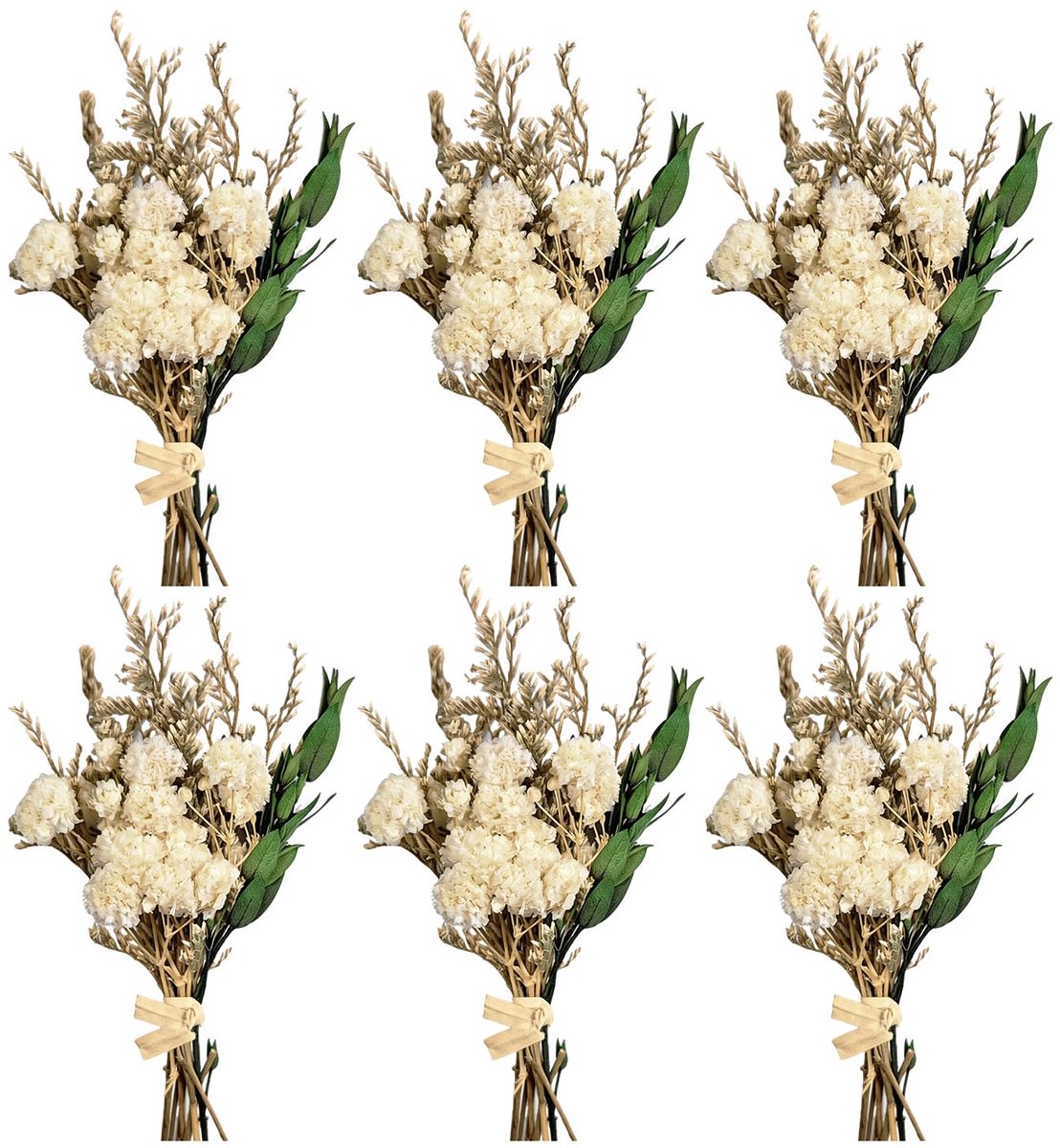 6 bosjes mini gedroogde bloemenboeketjes, natuurlijk wit liefdesgras en gipskruid, gedroogde en geperste bloemen