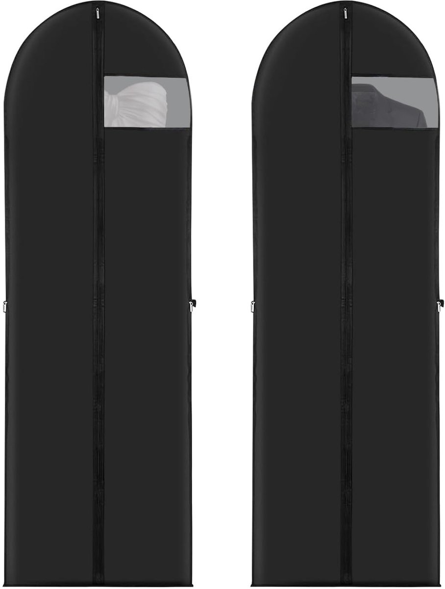 2 stuks kledingzakken, 180 × 60 cm opvouwbare kledinghoezen, kledingzak lang 180 cm, kledingzakken, kledinghoes, kledingzak, bruidsjurk, voor longuette, pakken, trouwjurken, avondjurken