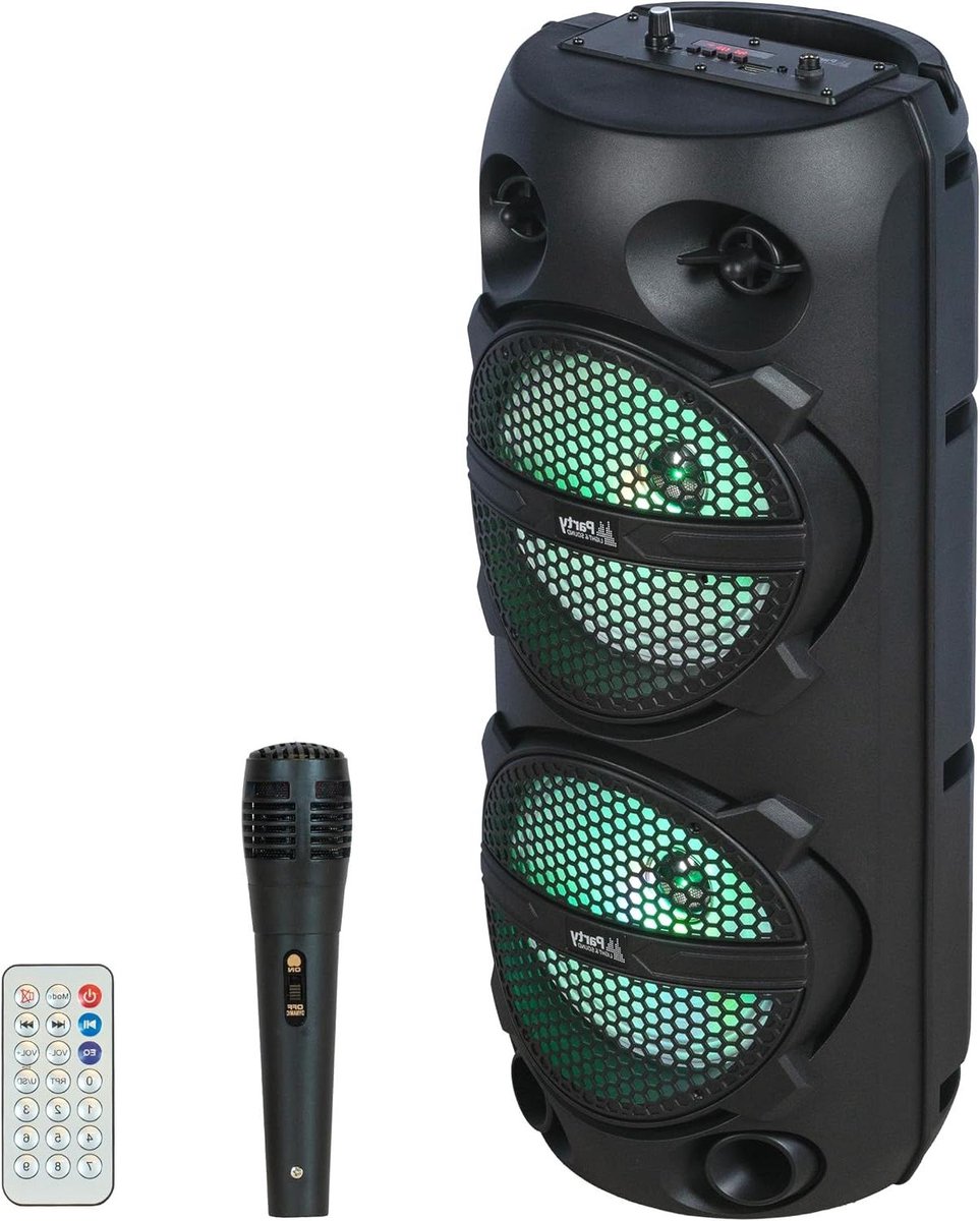 Draagbare Luidspreker - Klankbord Speaker - Muziek Afspelen - Ingebouwde Lichteffecten - 2 x 8 inch - Zwart