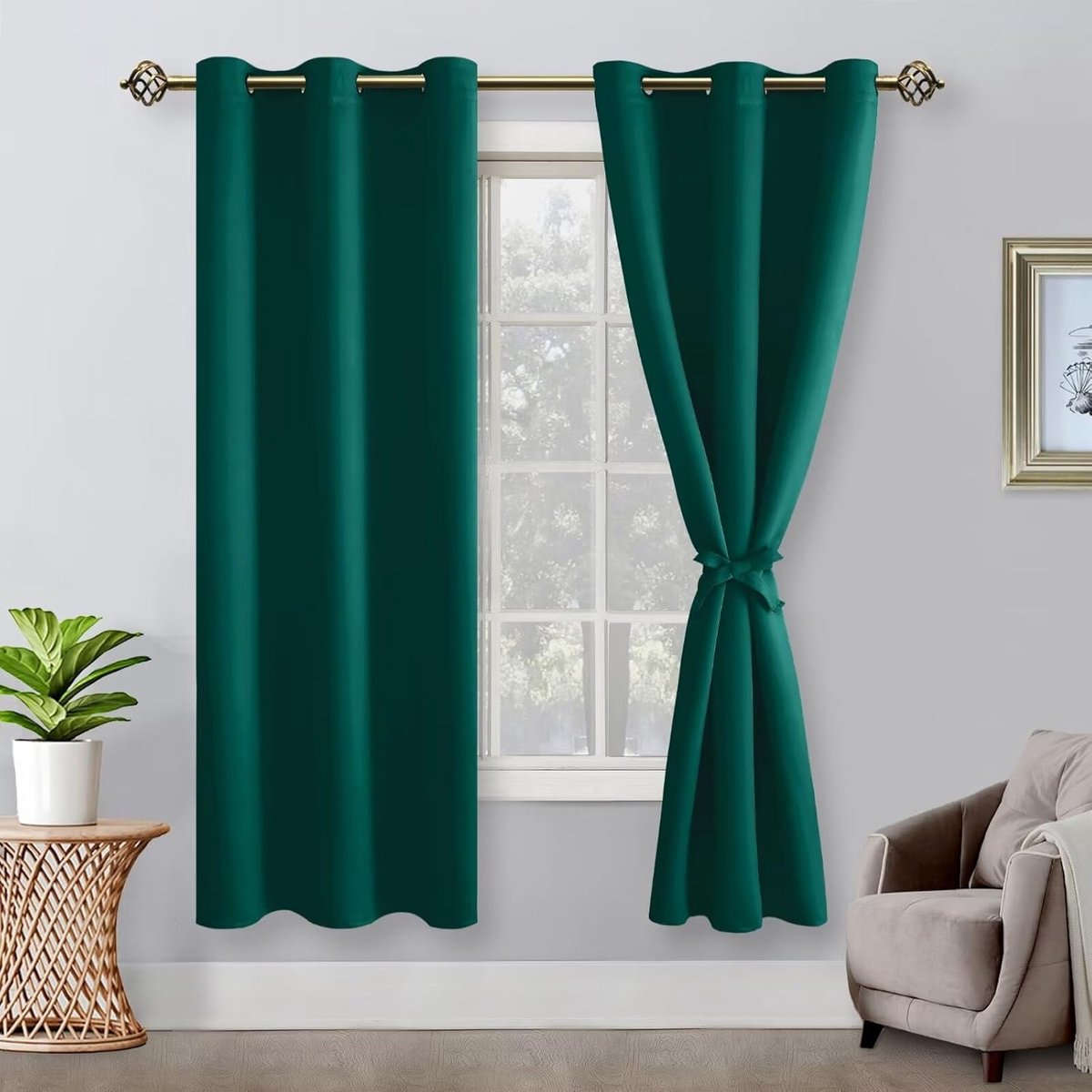 Verduisteringsgordijnen Gordijnen met oogjes, Kerst Bosgroen Lichtdicht Gordijnen, 2 stuks, 117 x 137 cm (breedte x hoogte), korte gordijnen, zachte schuifgordijnen voor slaapkamer, woonkamer