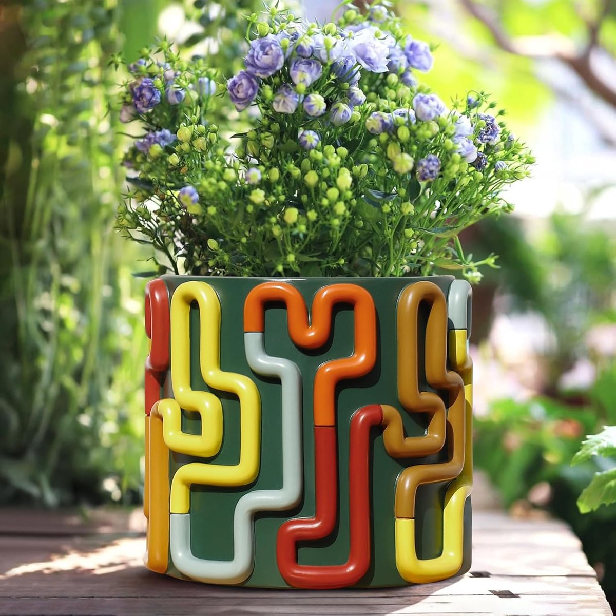 Bloempot met kleurrijke cirkellijnen, schattige unieke plantenpot met drainage, vintage bloempotten voor kamerplanten, eclectische vetplanten, tuinpot voor moderne boho-decoratie, groen