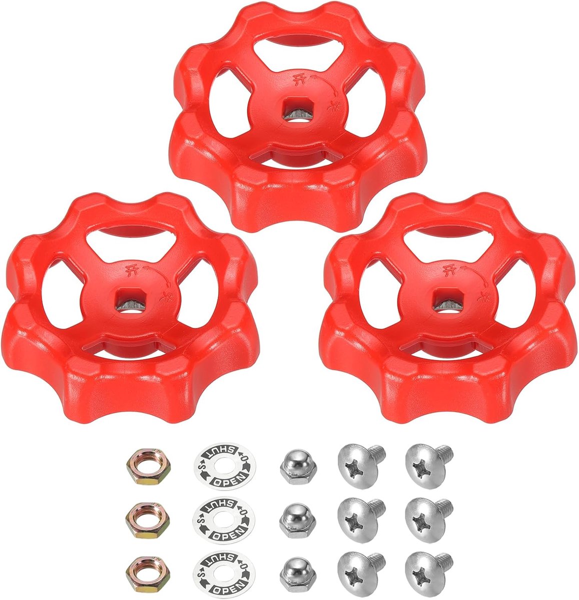 Buitenkraan Handgreep Vierkante Schachtgat 8x8mm, ABS Ronde Wiel Kraangrepen Vervangende Waterkraan Handgreep met Schroeven Afstandhouder, Rood, 3Stuks