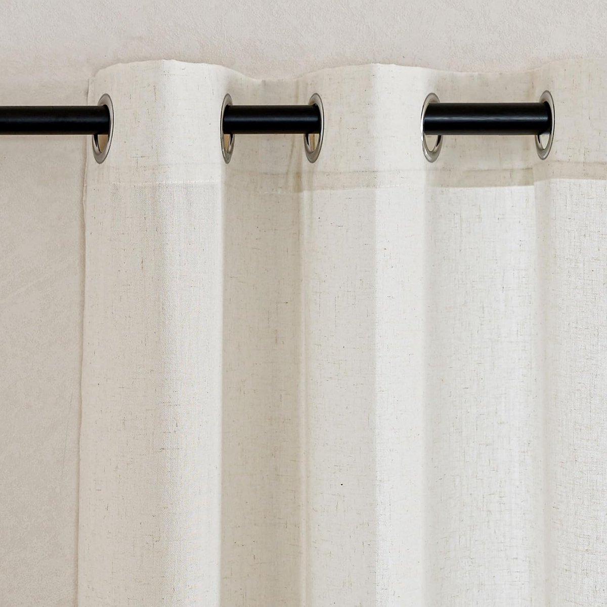 Gordijnen van linnen voor binnen, 2 stuks, 140 x 200 cm (b x h), decoratie voor slaapkamer, modern, semi-transparant, voor woonkamer, elegant, met ringen, lichtbeige