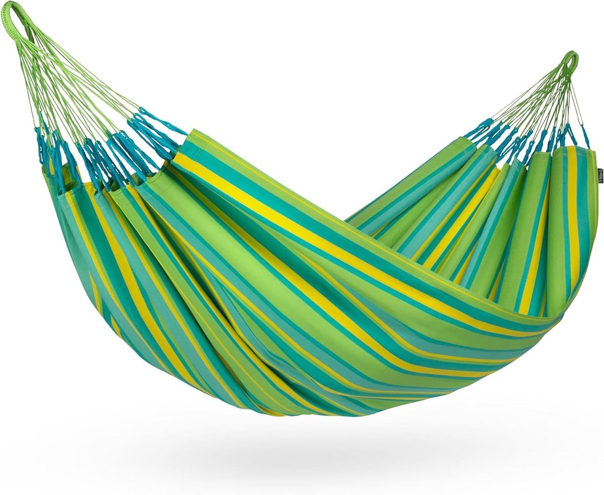 Klassieke Hangmat - Dubbele Hangmat - Ontspannen in de tuin - Scheurvaste geweven rand - 160 x 230 cm - Lime