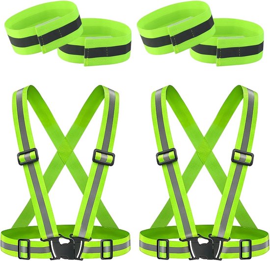 Reflecterend Vest Set - Veiligheidsvesten Armbanden - Hoge Zichtbaarheid - Dubbele Reflecterende Strepen - Verstelbaar - Fluorescerend Groen