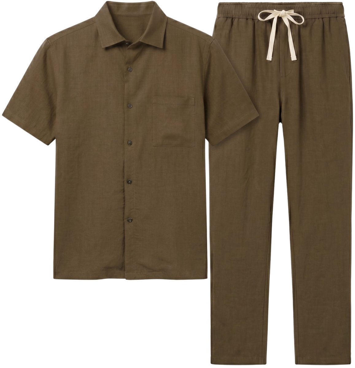 Oversized Zomerset Heren - Linnen Broek Heren - Linnen Overhemd Heren - GB7165 - Bruin - Maat XL
