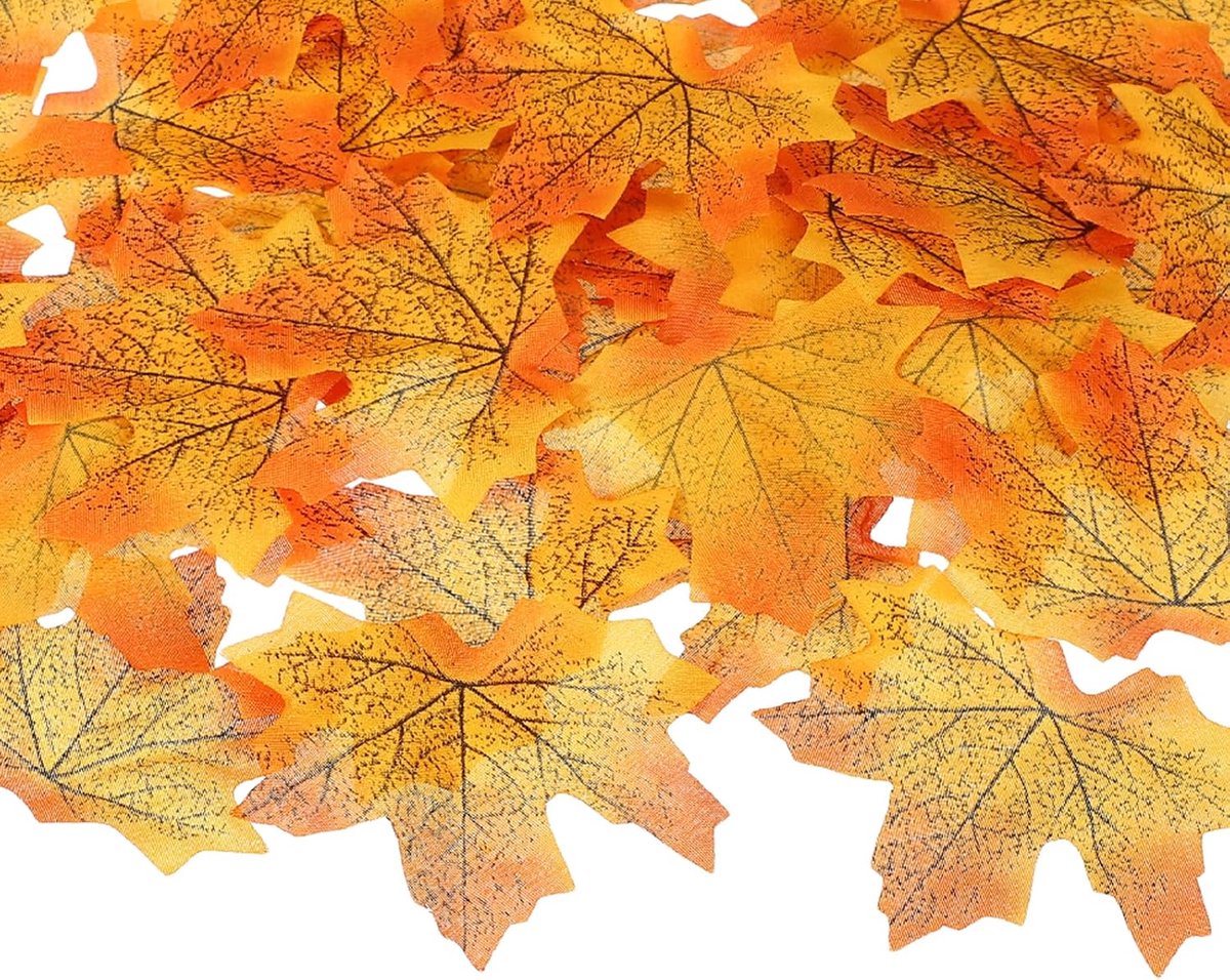 400 stuks herfstbladeren 9,3 cm gekleurde gemengde nepbladeren kunstmatige esdoornbladdecoraties voor Halloween Thanksgiving Dag Bruiloft Feesten Ambachten Rekwisieten Vakantie, felgeel