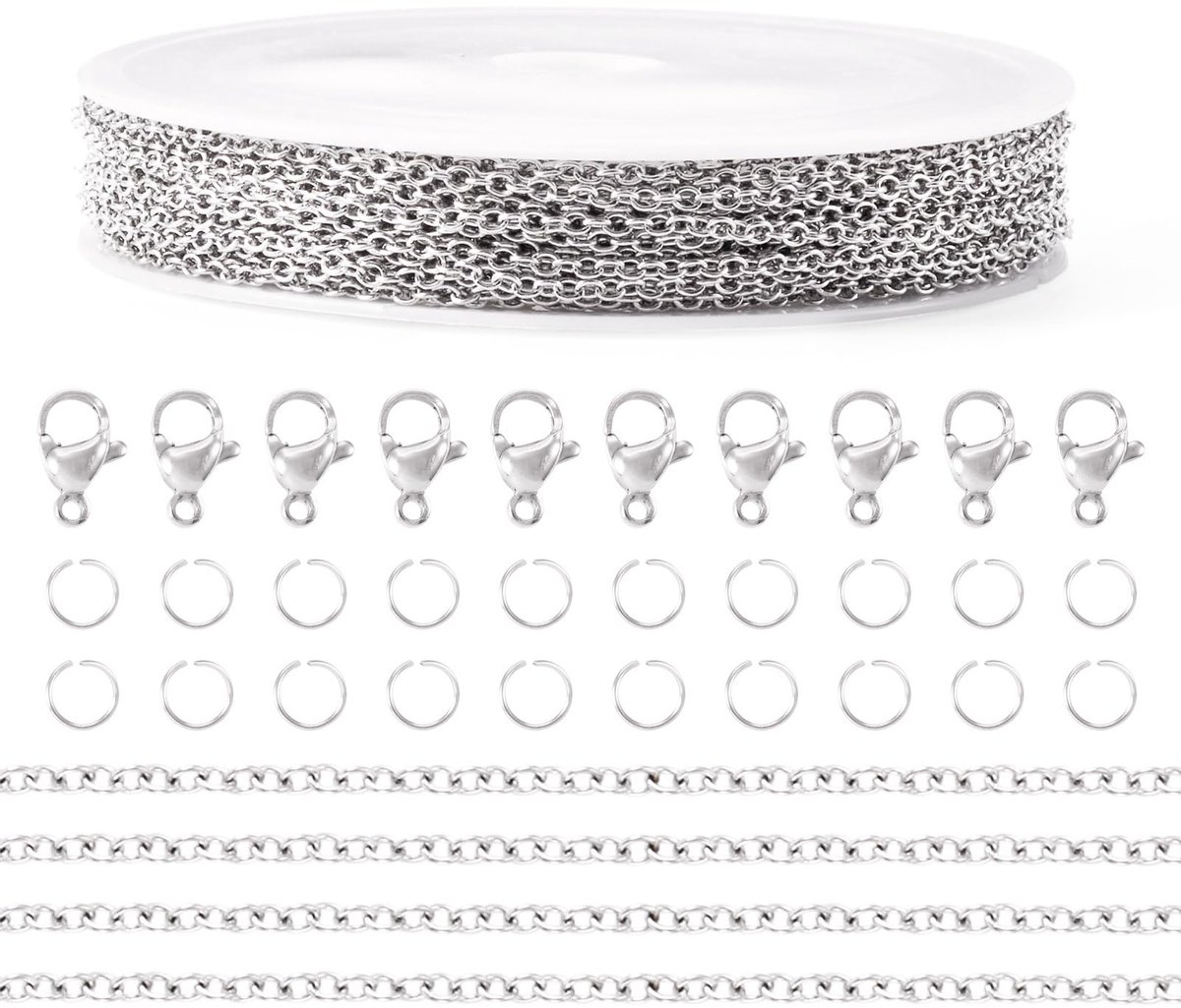 Schakelkettingen, fijne gevlochten kettingen, metalen ketting voor sieraden met spoelverlenging voor doe-het-zelf armband en