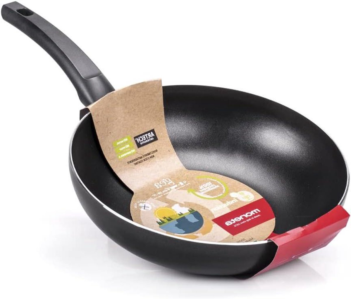 Wok Pan - Roerbakpan - Koken op inductie - Gemaakt van gerecycled aluminium - 28 cm - Zwart