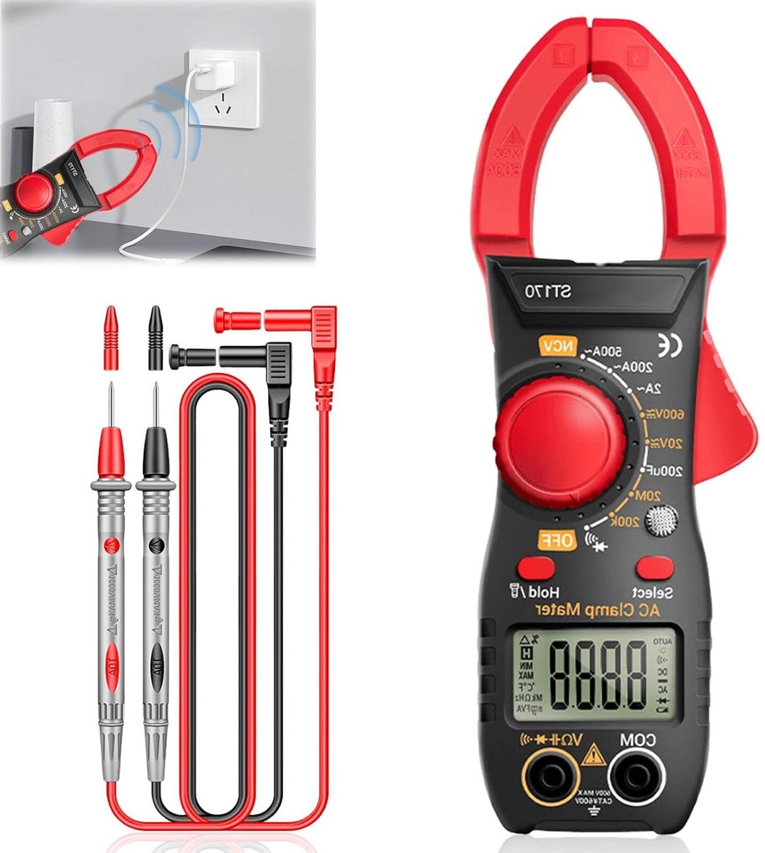 Stroomtang - Multimeter tang - Elektrische metingen - Contactloze meting - 30 mm bek - Zwart