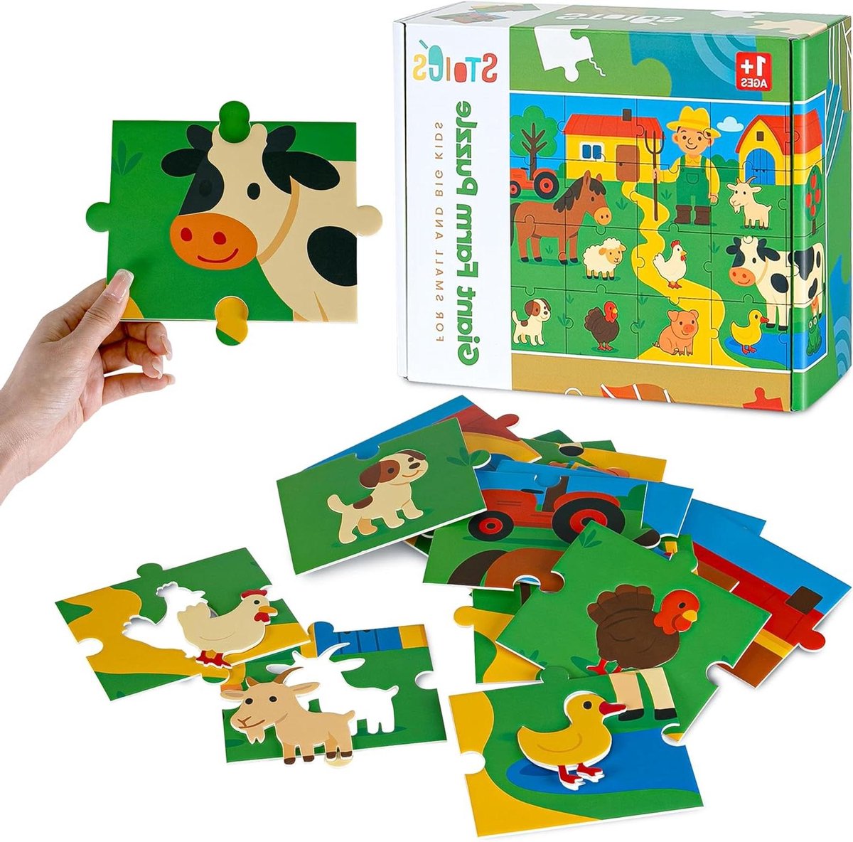 Kinder vloerpuzzel - Boerderij thema - Motoriek oefenen - Grote stukken - 75 x 50 cm - Kleurrijk