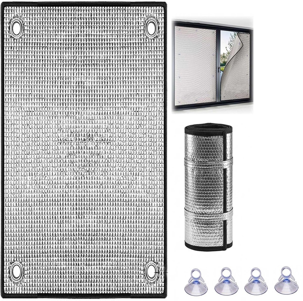1 stuk - Zonwerende en warmte-isolerende folie - 80x100 cm - Thermische Isolatiefolie voor Camperraam en Dakraam - Aluminiumfolie Hitte Reflecterend - Verduisterend - Herbruikbaar - Met Zuignappen - Voor Deur, Slaapkamer en Thuis - Grijs
