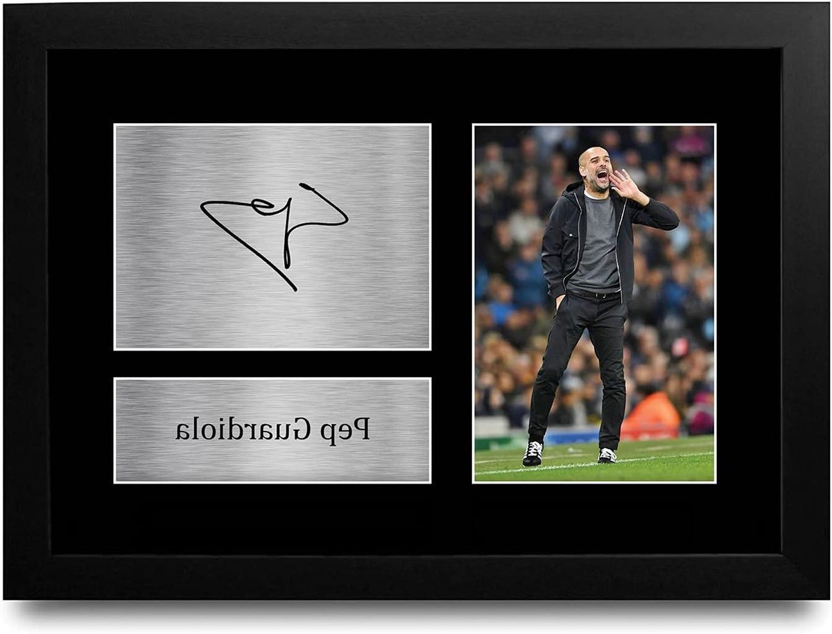 Pep Guardiola Foto Display - Gesigneerde Foto Voetbal Memorabilia - Cadeau Geven - Geprinte Handtekening Replica - A4 Formaat - Zwart